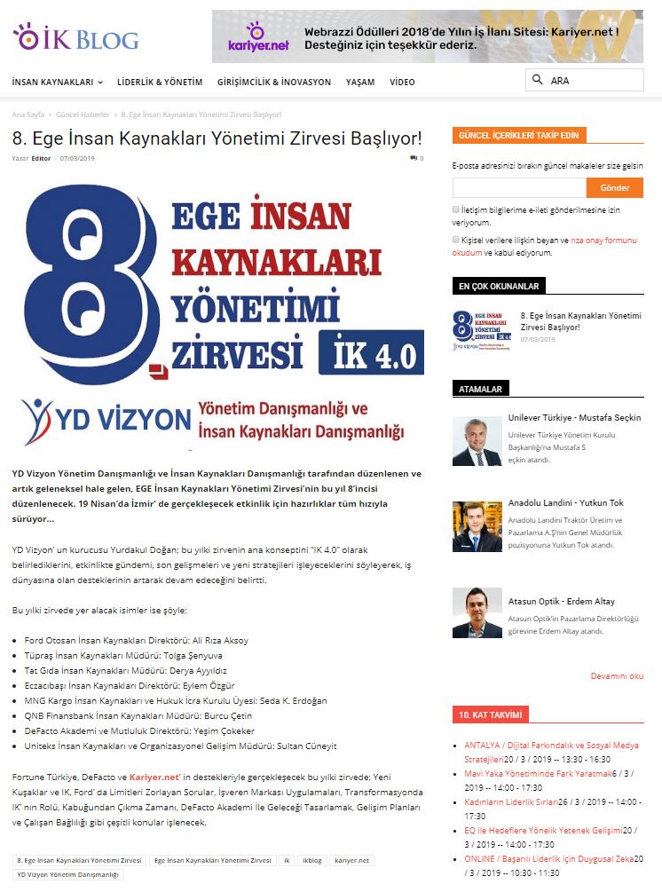 Kariyer.NET - 8. İK Yönetim Zirvesi - Haber